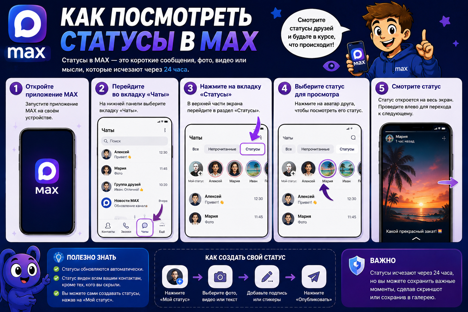 Как посмотреть статусы в MAX