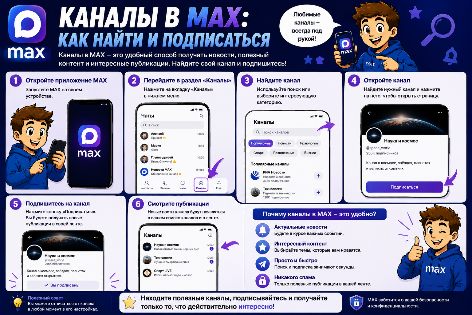 Каналы в MAX: как найти и подписаться