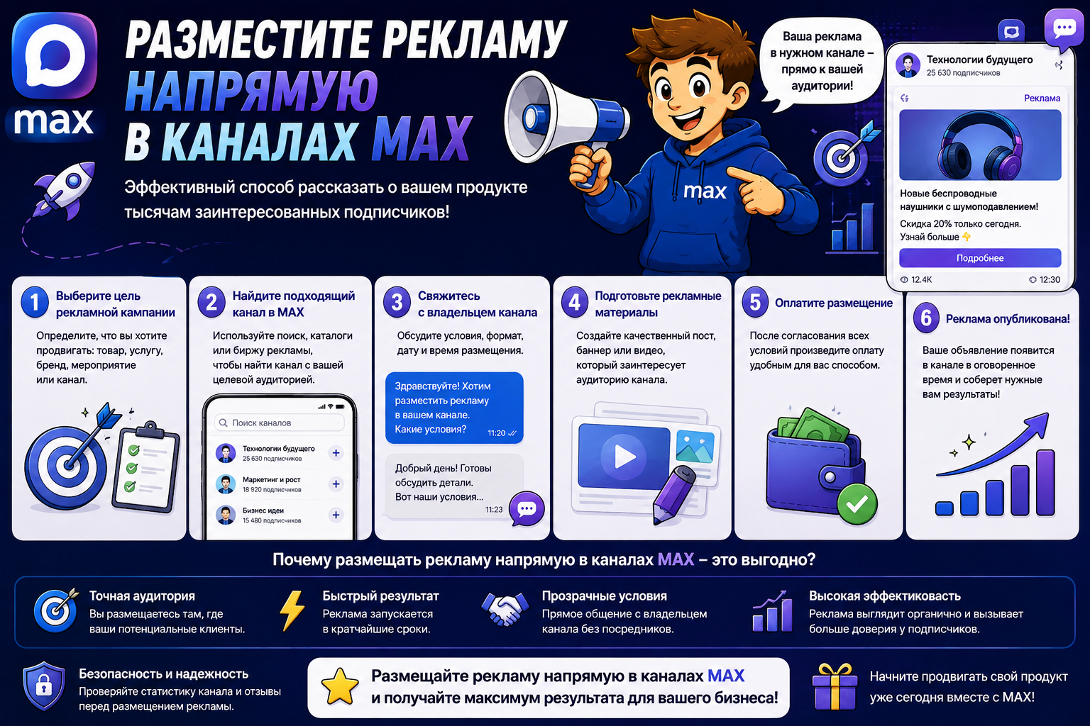 Разместите рекламу напрямую в каналах MAX