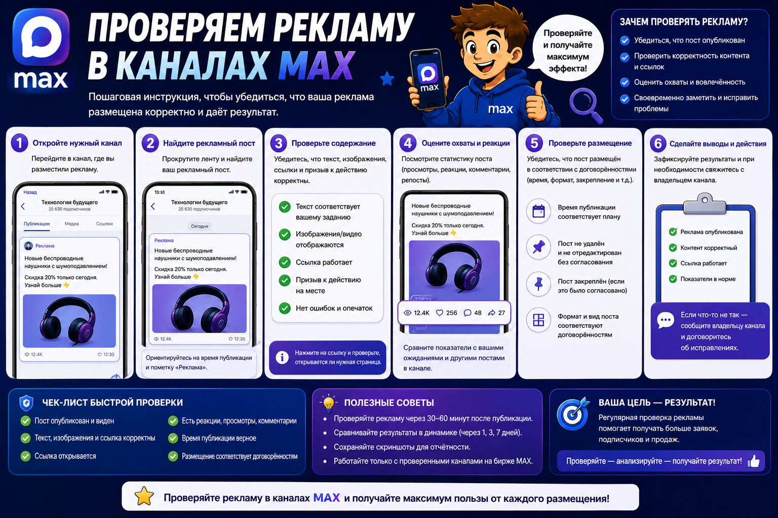 Проверяем рекламу в каналах MAX