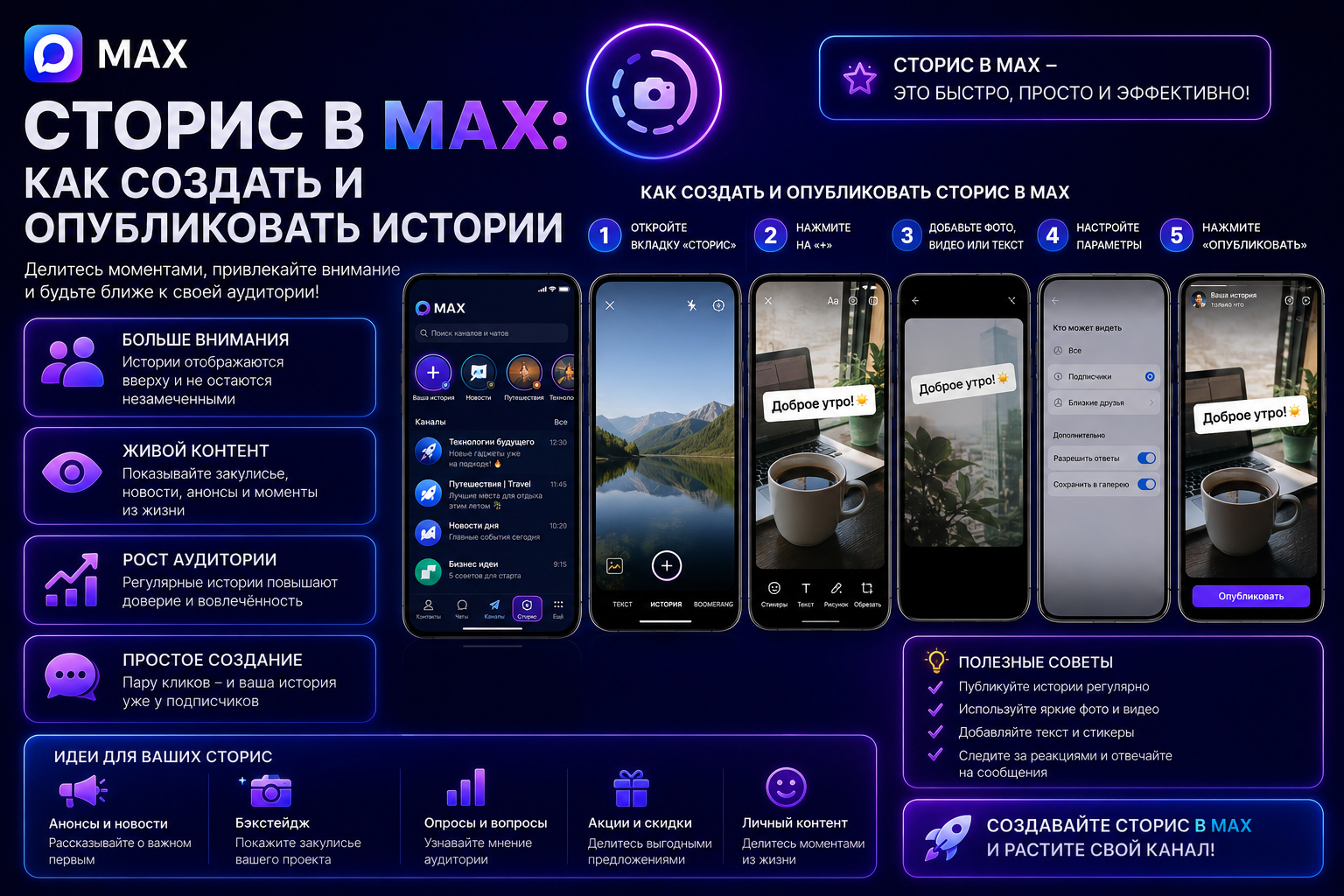 Сторис в MAX: как создать и опубликовать истории