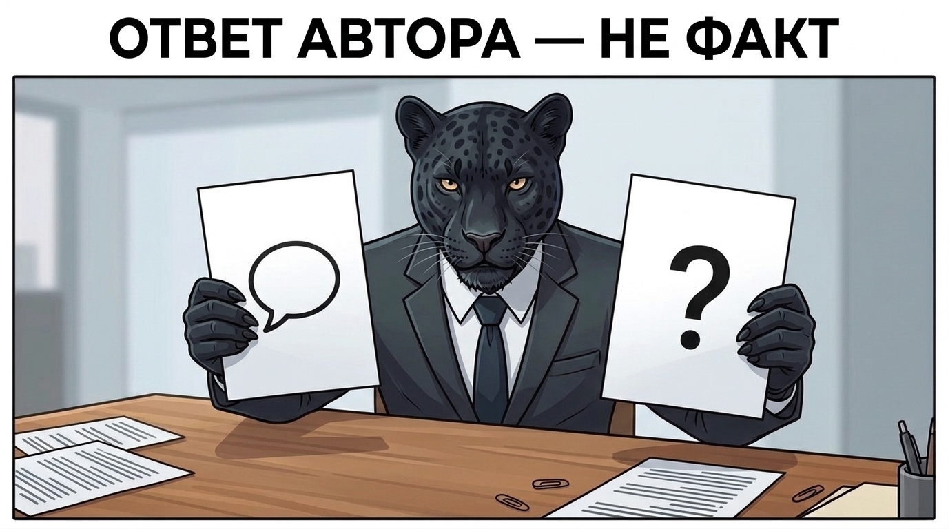 Пантера сравнивает лист со значком диалога и лист со знаком вопроса, между ними просвет