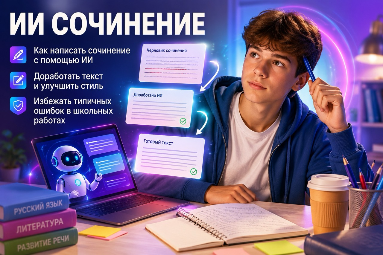 Нейросеть сочинение помогает быстрее собрать структуру и черновик текста.