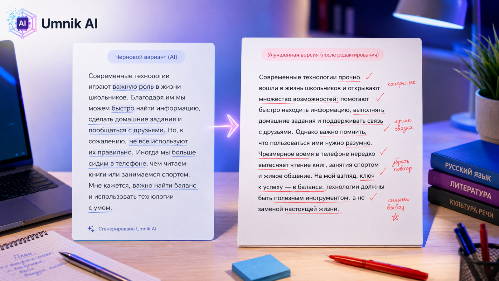 ИИ написать сочинение помогает, но финальный вид тексту задает редактор.