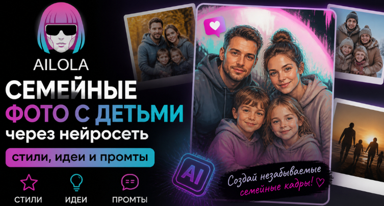 Семейные фото с детьми через нейросеть