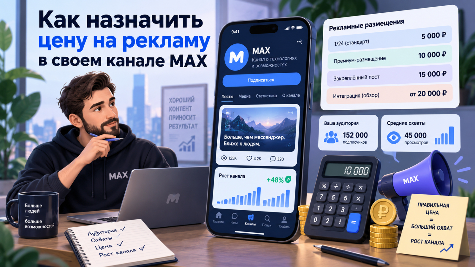 Как назначить цену на рекламу В своём канале MAX