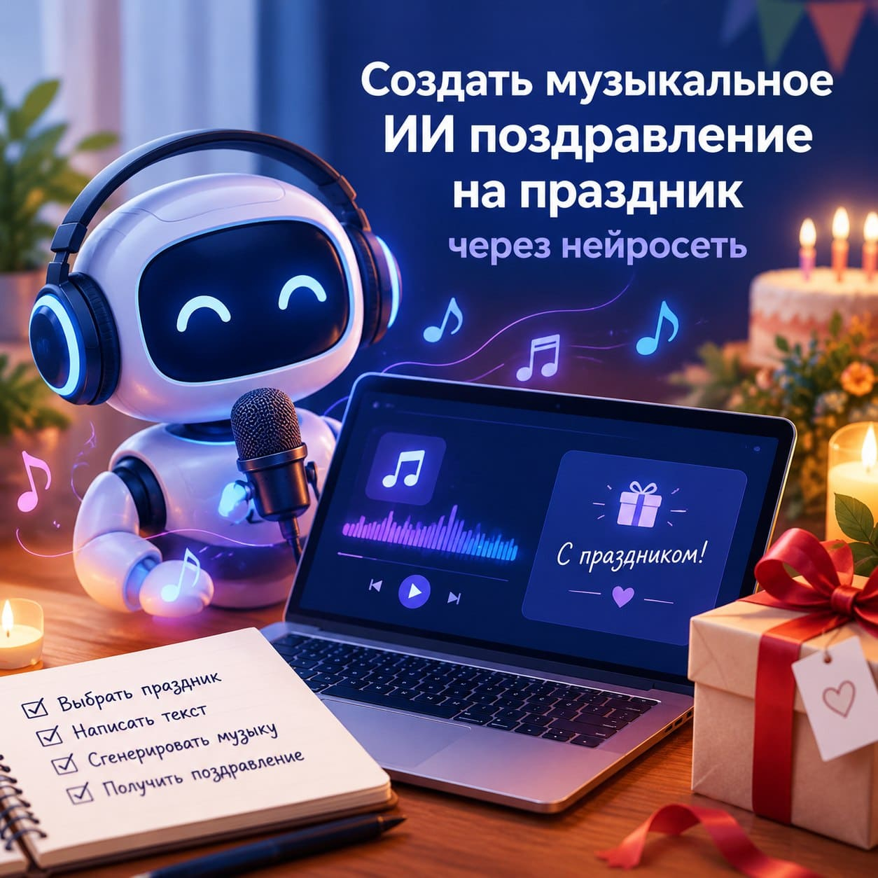 👉Создать музыкальное ИИ поздравление на праздник через нейросеть