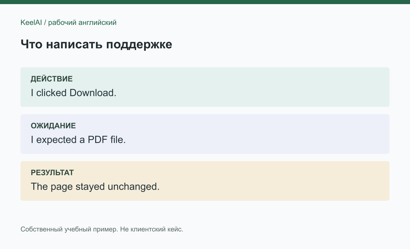 Действие, ожидание и результат: учебный пример обращения