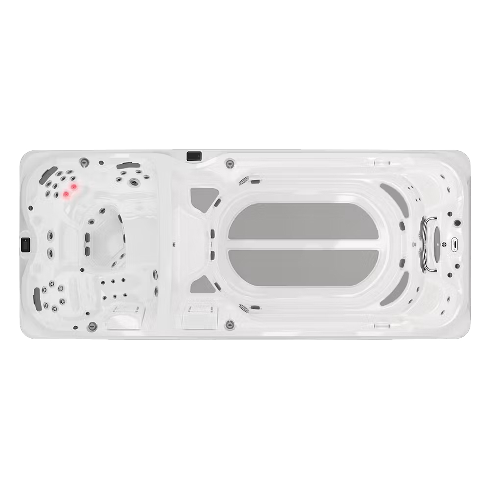 Jacuzzi J19 - раздельные отсеки: плавательный и джакузи. Разные температуры и независимые сценарии использования.