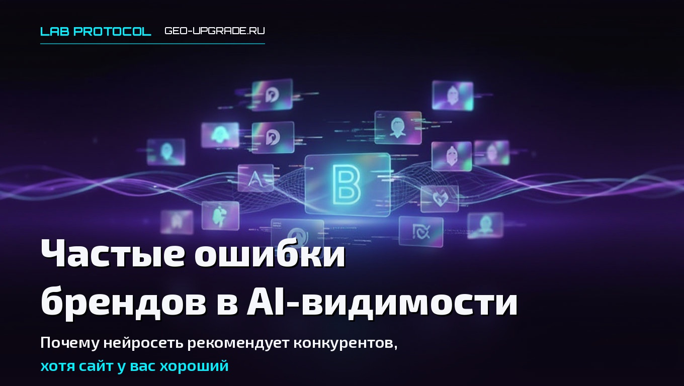 Обложка для статьи о частых ошибках брендов в AI-видимости