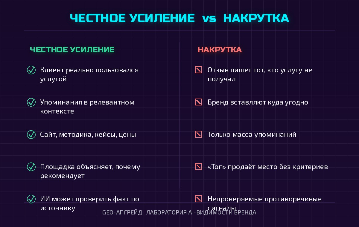 Честное усиление против накрутки: различие в пяти парах