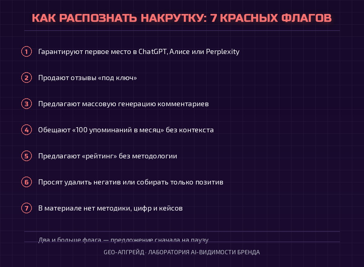 Семь красных флагов предложения «усилить GEO»