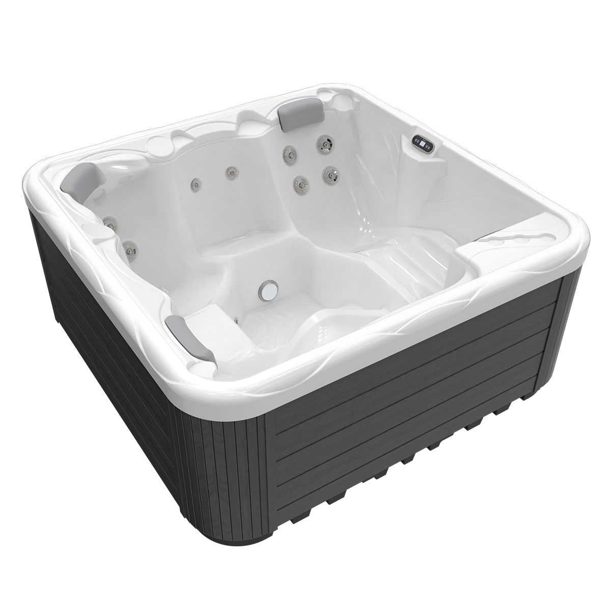 Wellis Callisto Plug&amp;Play (200×200 см, 5 мест): компактный формат, Plug&amp;Play, 20 форсунок, LED‑подсветка. Для чего: домик/зона для небольшой компании. Быстрое подключение, минимум подготовки площадки.