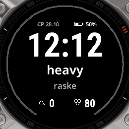 Sport: heavy — raske, английский и эстонский. Рядом видны время и показатели часов.