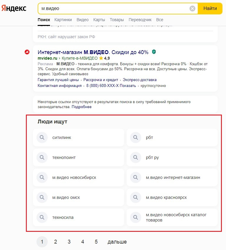 Блок «Люди ищут» в поисковой выдаче Яндекса