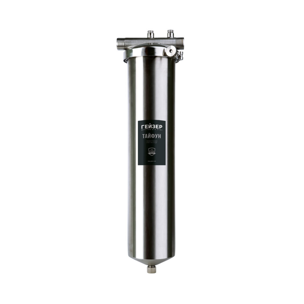 Проточный фильтр для умягчения воды в частном доме из скважины марки Гейзер Тайфун