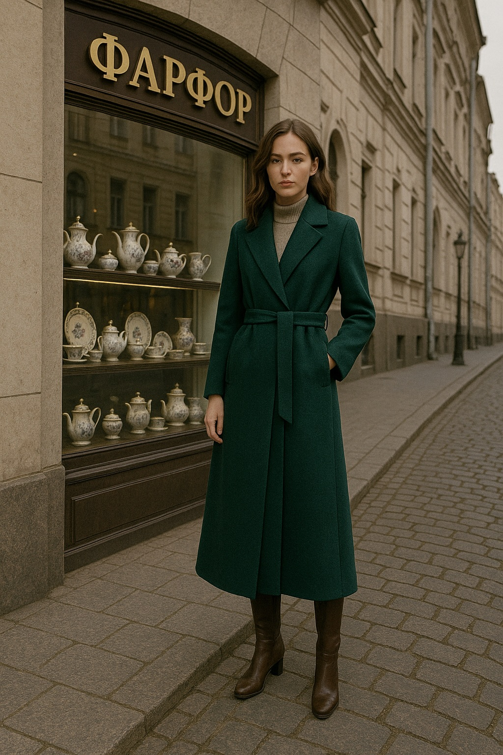 Девушка в пальто. Генерация сделана в артифике.