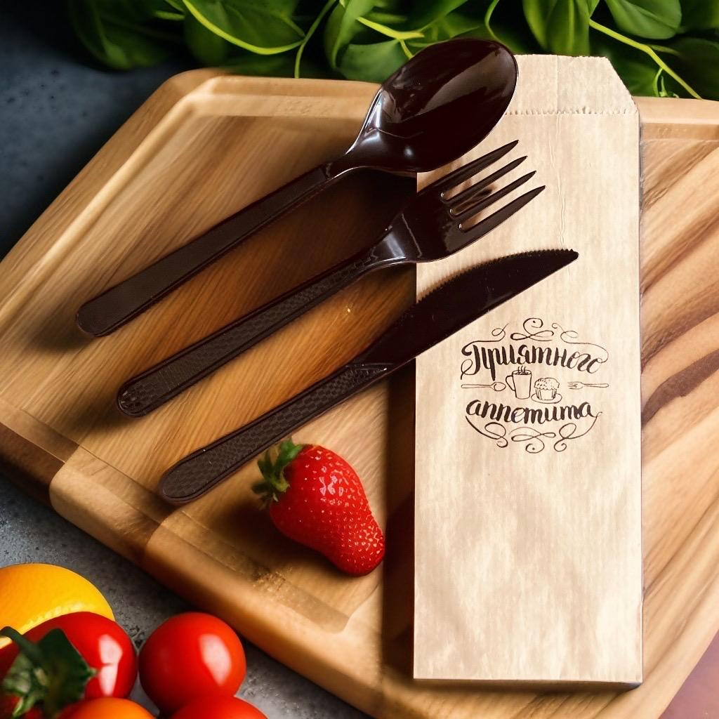 Пример одноразовых столовых приборов в инивиальной упаковке