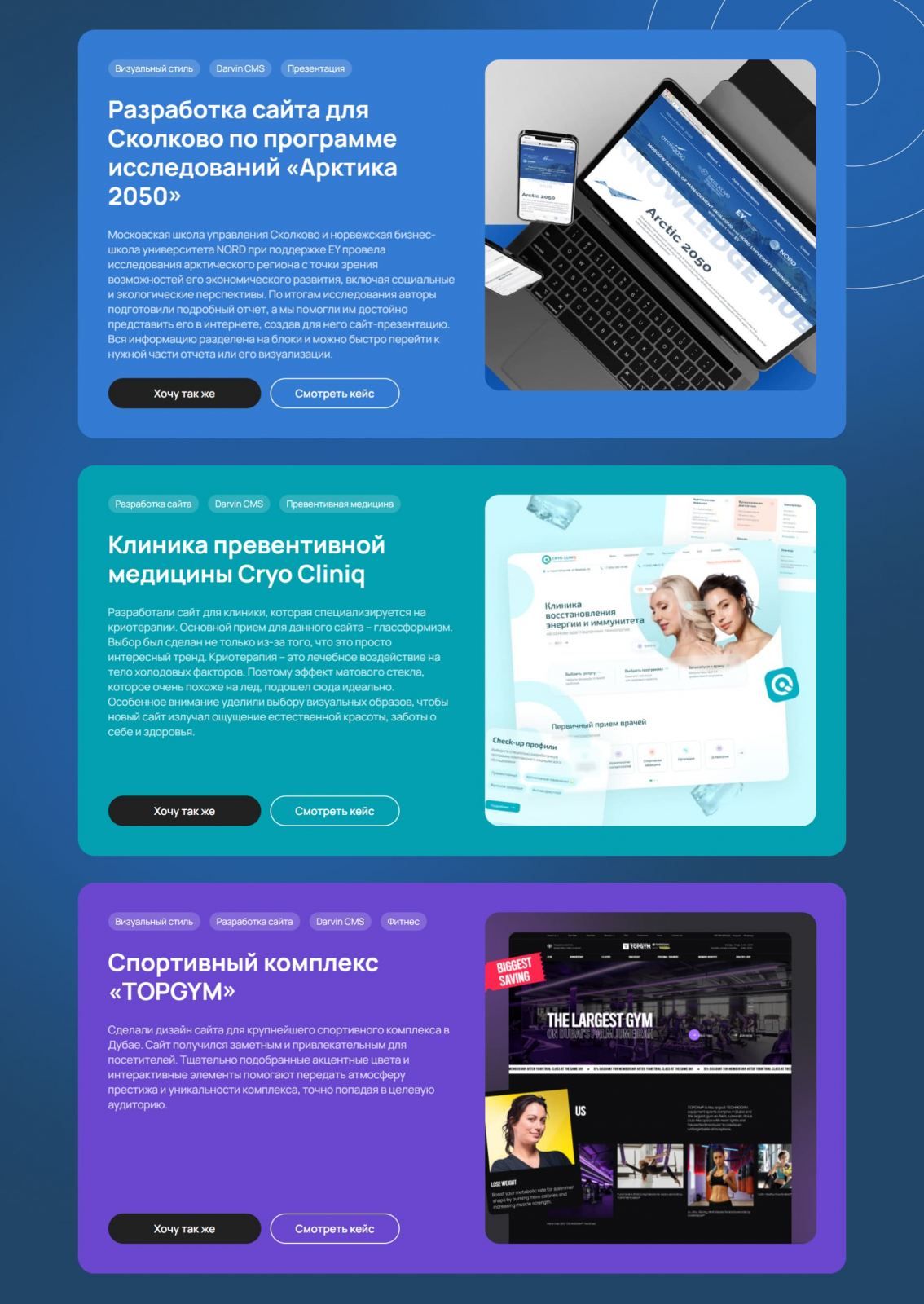 На нашем сайте более двухсот кейсов по созданию сайтов