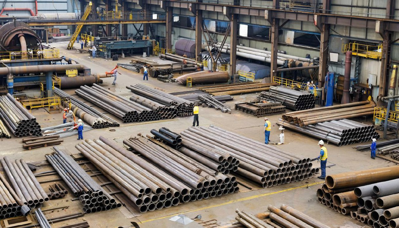 как выглядит производство труб по мнению ИИ Кандинский