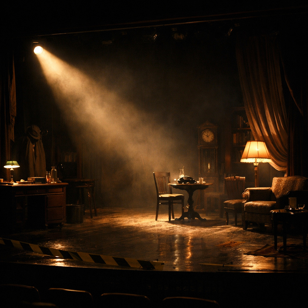 Сцена театра в стиле детектива, билеты на спектакль 8 разгневанных женщин