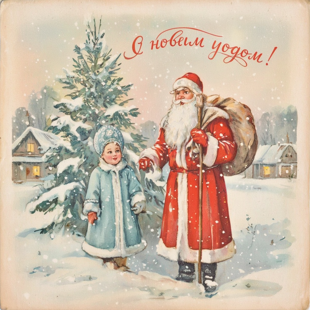 Новогодние открытки 1940-х годов