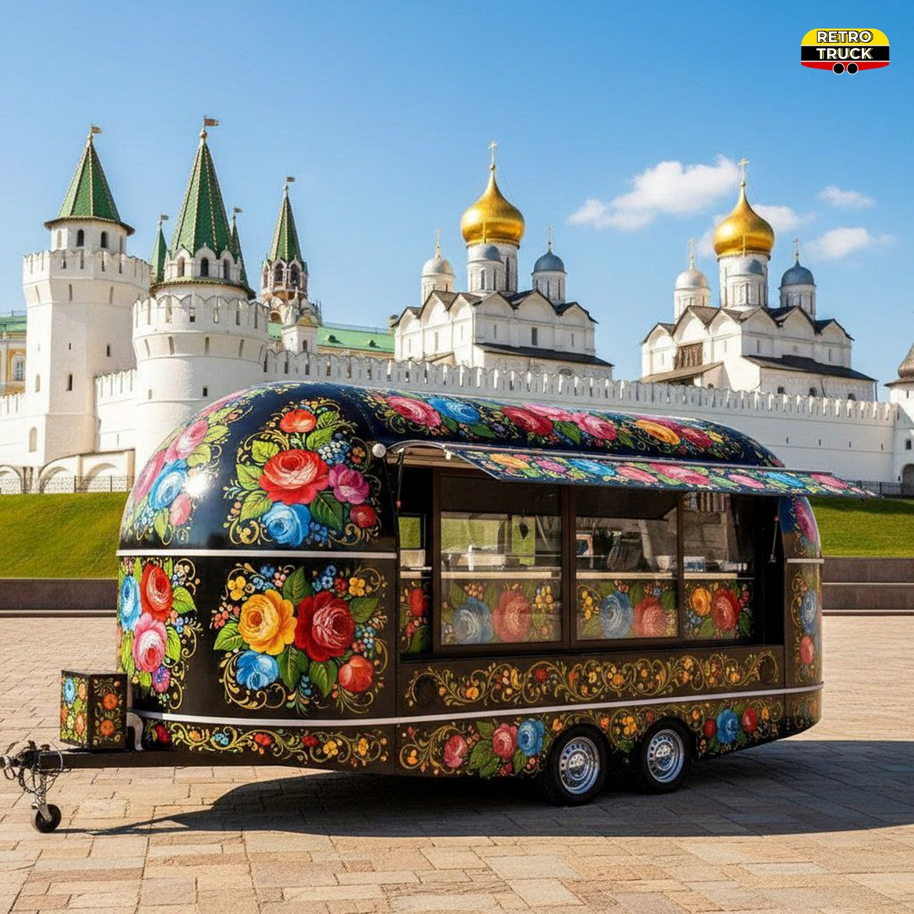 Фудтрак в стиле жостовской росписи.