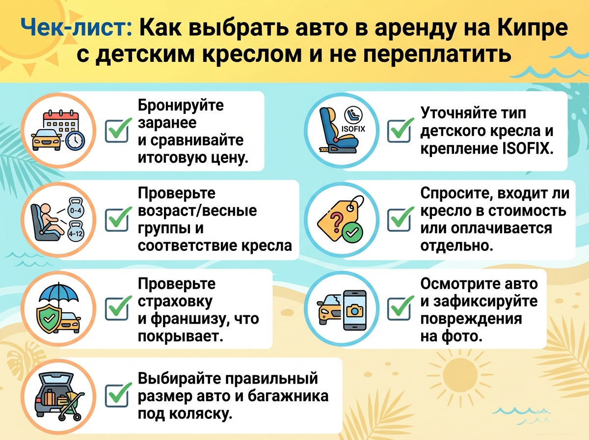 Чек-лист: как выбрать авто в аренду на Кипре с детским креслом и не переплатить