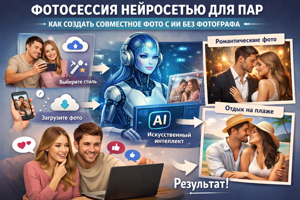 Фотосессия нейросетью для пар: как создать совместное фото с ИИ без фотографа