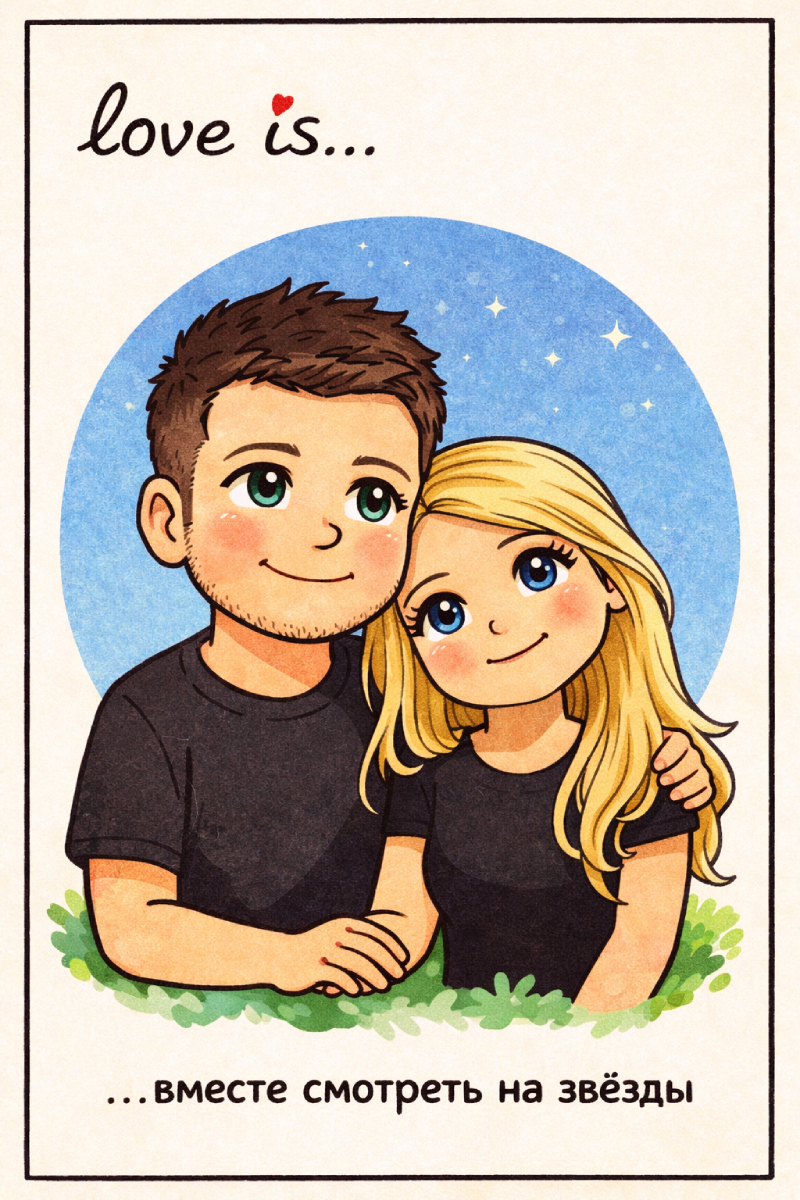 30 промтов на русском языке для генерации открыток Love Is