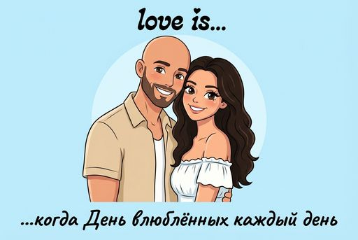 Открытка в стиле "Лав Из" на день всех влюблённых с самым простым промтом через Nano Banana PRO