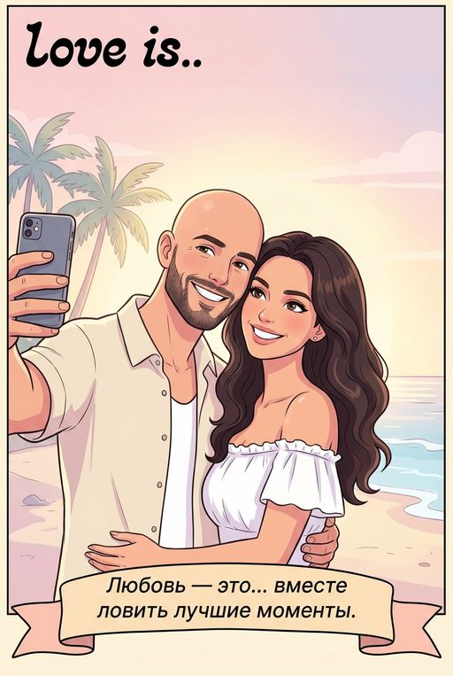 Вкладыш в стиле "Love Is" на 14 февраля с самым простым промтом через Нано Банана ПРО