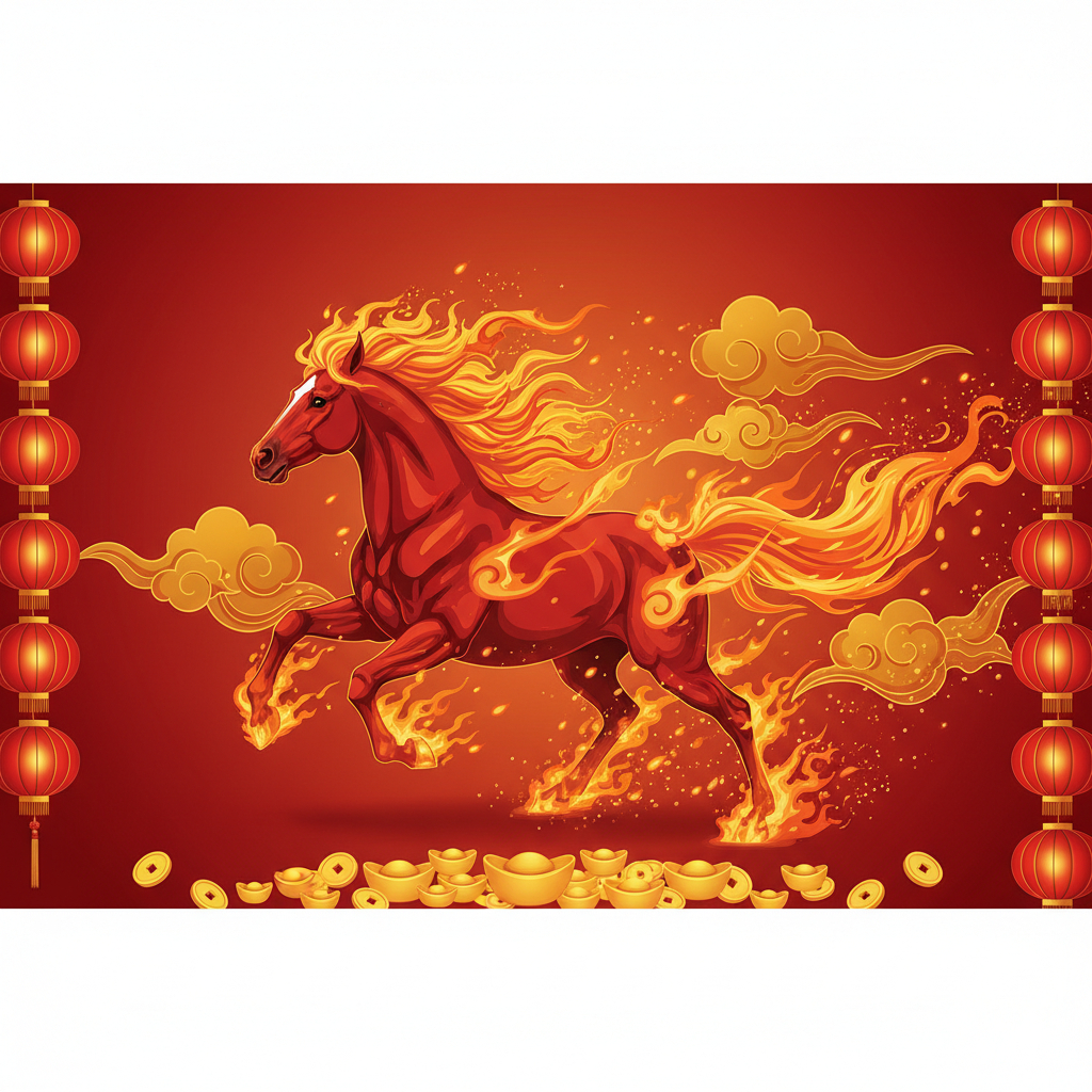 Сгенерировать открытку-поздравление на Год Лошади через ИИ