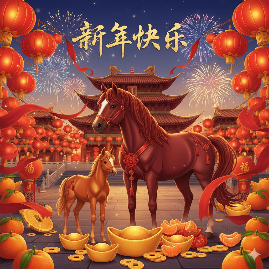 Сделать открытку на Год Лошади по китайскому календарю через нейросеть