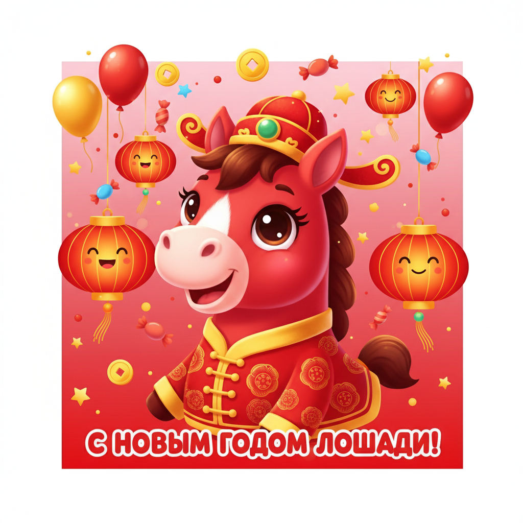 Сделать детскую открытку на Год Огненной Лошади через нейросеть