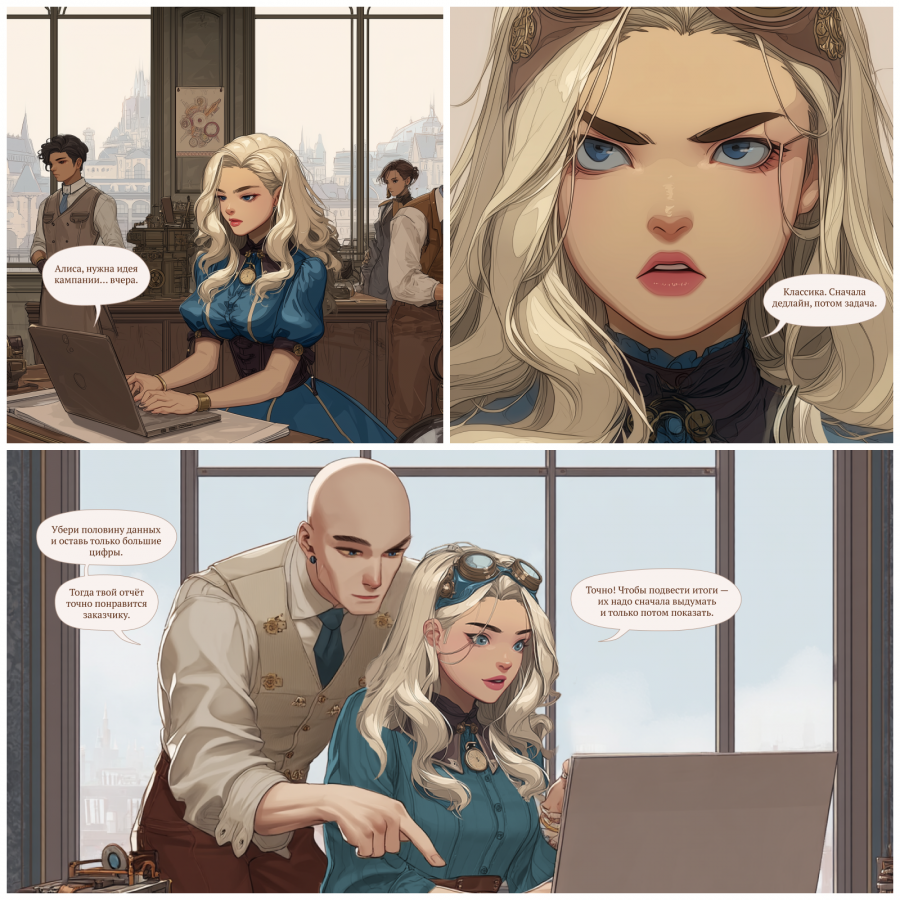 Нейрокомикс от Migel Agency: «Алиса в Зазеркалье 2049: Рабочий день»